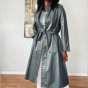 VINTAGE GRAY BELTED LEATHER TRENCH COAT